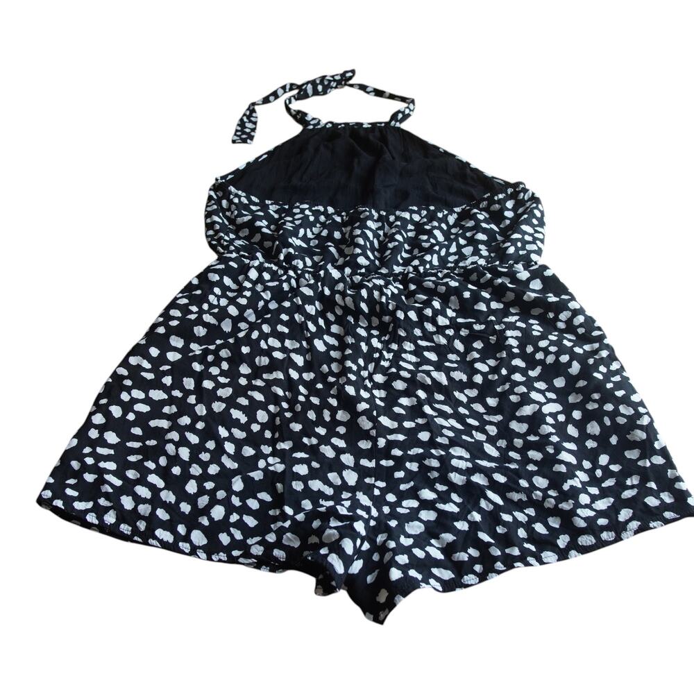 Polka Dot Halter Romper L Lined Flowy Summer Angashion Black White - Picture 4 of 12